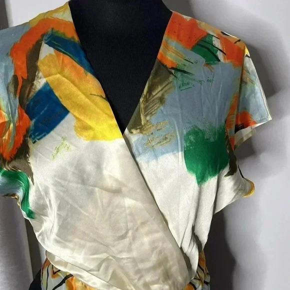 Daienkou Multicolor Short Sleeve Tie Waist Dress Size S - Picture 2 of 10